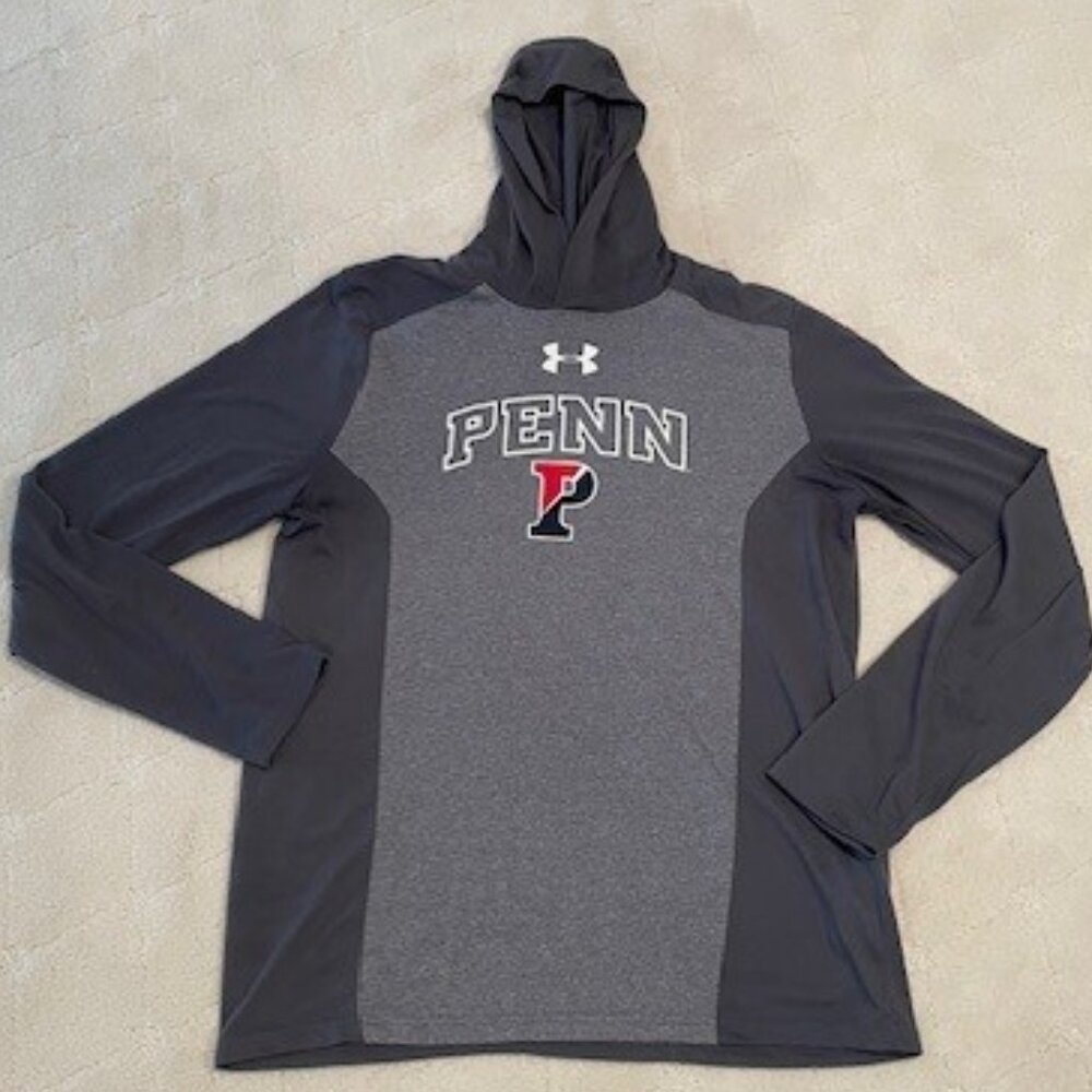 Under Armour PENN HeatGear Long Sleeve Hooded Gray Performance Men's Shirt – MED